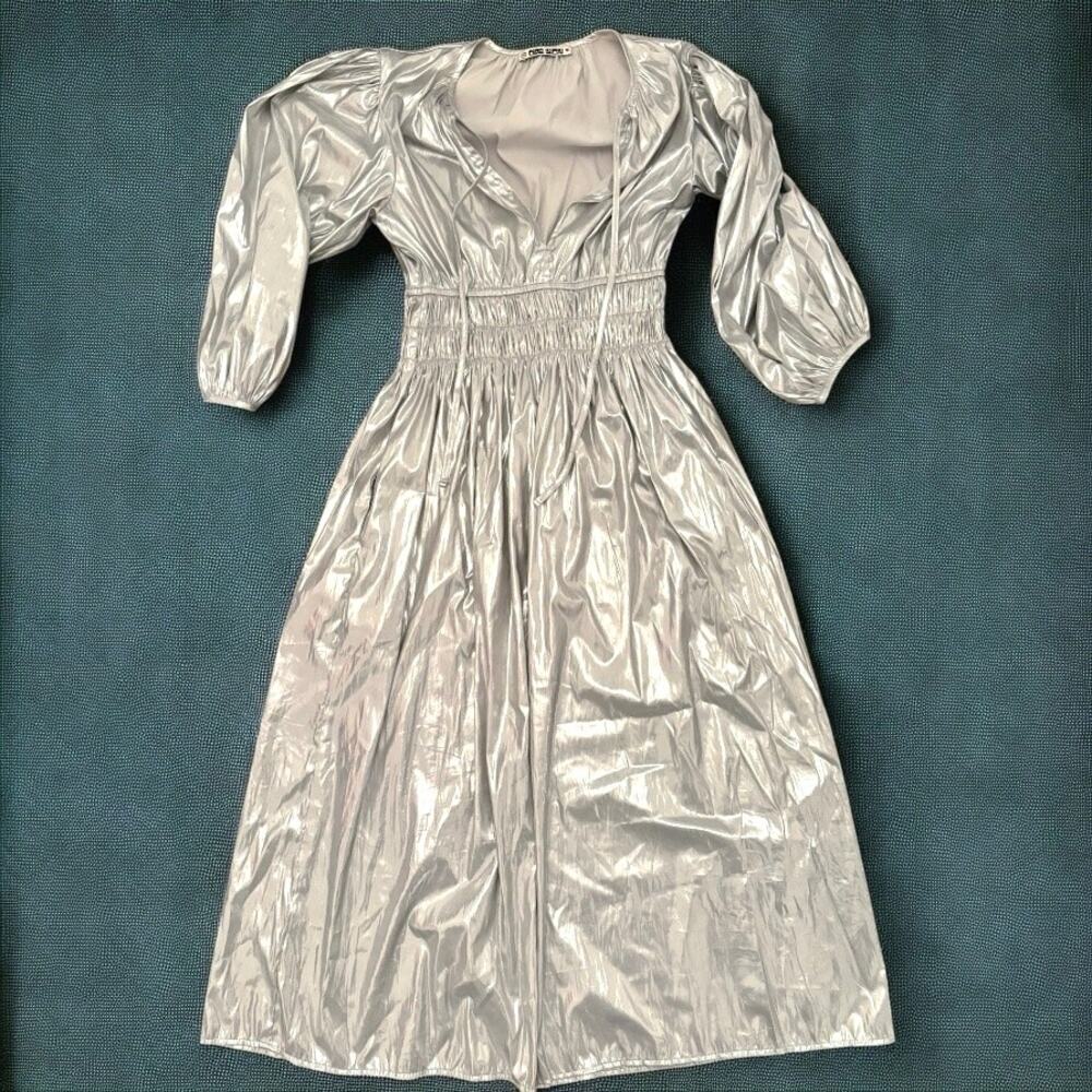 Ciao Lucia Metallic Georgina Foiled Satin Midi Dress Size medium - Picture 2 of 6